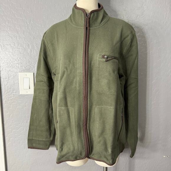 WoolOvers Organic Cotton Full Zip Fleece, Khaki Green, L, J79A - Picture 1 of 4